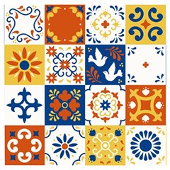 Mexican-talavera-pattern-ceramic-tiles-with-flower-leaves-bird-ornaments-traditional-majolica-style- Wooden Puzzle Square by uniart180623