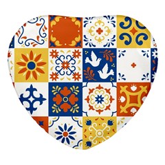 Mexican-talavera-pattern-ceramic-tiles-with-flower-leaves-bird-ornaments-traditional-majolica-style- Heart Glass Fridge Magnet (4 Pack) by uniart180623