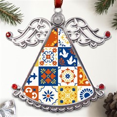 Mexican-talavera-pattern-ceramic-tiles-with-flower-leaves-bird-ornaments-traditional-majolica-style- Metal Angel With Crystal Ornament by uniart180623