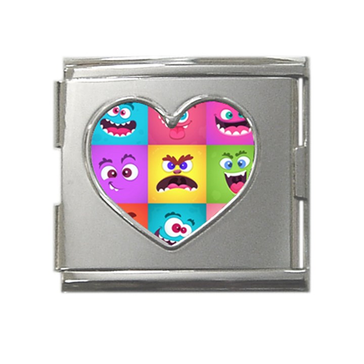 Monsters-emotions-scary-faces-masks-with-mouth-eyes-aliens-monsters-emoticon-set Mega Link Heart Italian Charm (18mm)