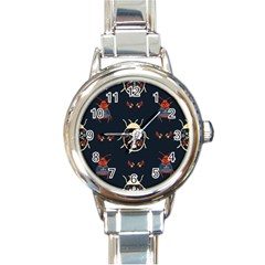 Floral-bugs-seamless-pattern Round Italian Charm Watch by uniart180623