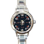 Floral-bugs-seamless-pattern Round Italian Charm Watch Front