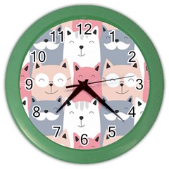 Cute Seamless Pattern With Cats Color Wall Clock by uniart180623