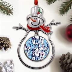 Dogs Seamless Pattern Metal Snowman Ornament by uniart180623