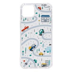 Cute-children-s-seamless-pattern-with-cars-road-park-houses-white-background-illustration-town Iphone 14 Plus Tpu Uv Print Case by uniart180623