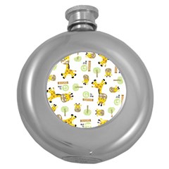 Vector-pattern-with-cute-giraffe-cartoon Round Hip Flask (5 Oz) by uniart180623