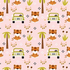 Cute-tiger-car-safari-seamless-pattern Play Mat (rectangle) by uniart180623