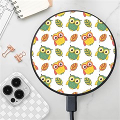 Background-with-owls-leaves-pattern Wireless Fast Charger(black) by uniart180623