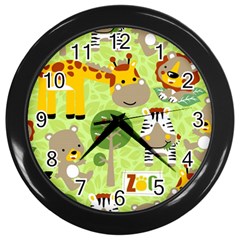 Funny-animals-cartoon Wall Clock (black) by uniart180623