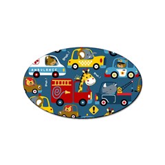 Seamless-pattern-vehicles-cartoon-with-funny-drivers Sticker (oval) by uniart180623