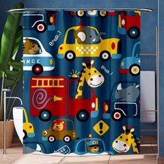 Seamless-pattern-vehicles-cartoon-with-funny-drivers Shower Curtain 60  X 72  (medium)  by uniart180623