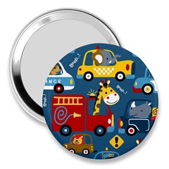 Seamless-pattern-vehicles-cartoon-with-funny-drivers 3  Handbag Mirrors by uniart180623