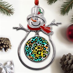 Seamless-leopard-wild-pattern-animal-print Metal Snowman Ornament by uniart180623