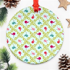 Birds-pattern-background Round Ornament (two Sides) by uniart180623