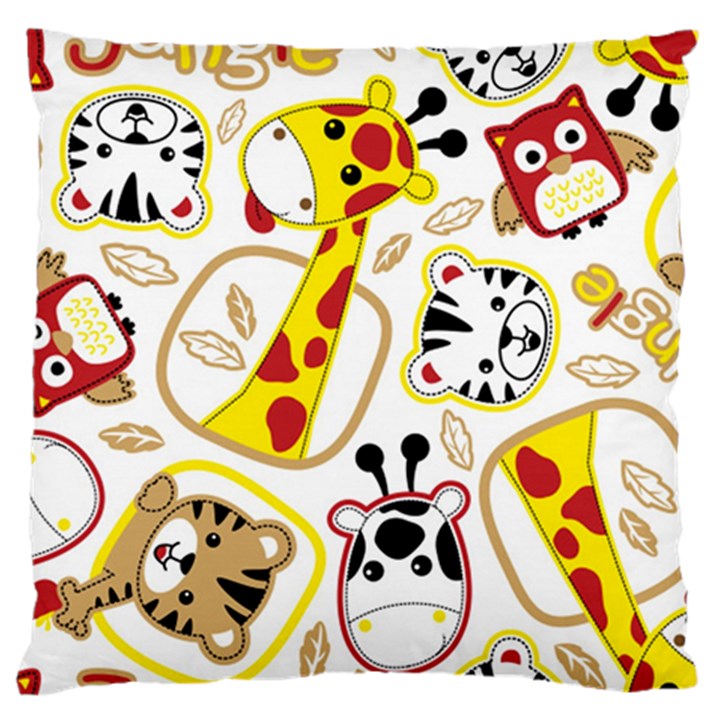 Vector-seamless-pattern-nice-animals-cartoon Large Premium Plush Fleece Cushion Case (Two Sides)