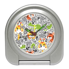 Seamless-pattern-with-wildlife-cartoon Travel Alarm Clock by uniart180623