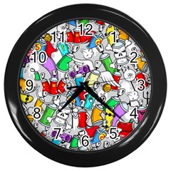 Graffiti-characters-seamless-pattern Wall Clock (black) by uniart180623