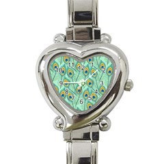 Lovely-peacock-feather-pattern-with-flat-design Heart Italian Charm Watch by uniart180623