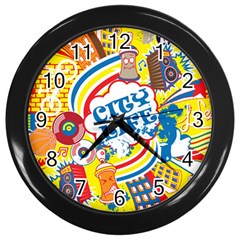 Colorful-city-life-horizontal-seamless-pattern-urban-city Wall Clock (black) by uniart180623