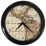 Vintage World Map Old  Globe Antique America Wall Clock (Black) Front