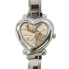 Vintage World Map Old  Globe Antique America Heart Italian Charm Watch by uniart180623