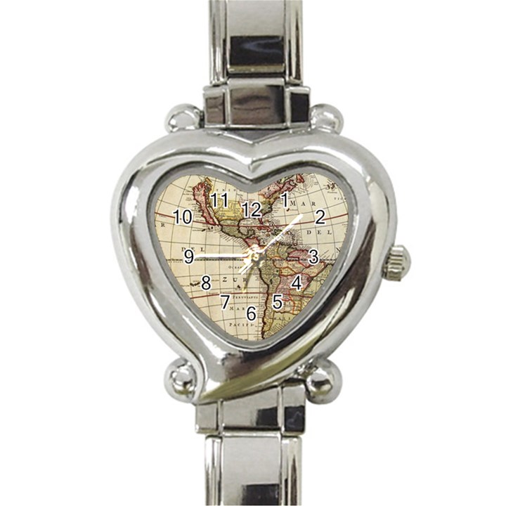 Vintage World Map Old  Globe Antique America Heart Italian Charm Watch