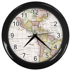 Vintage Map Of The Americas Wall Clock (black) by uniart180623