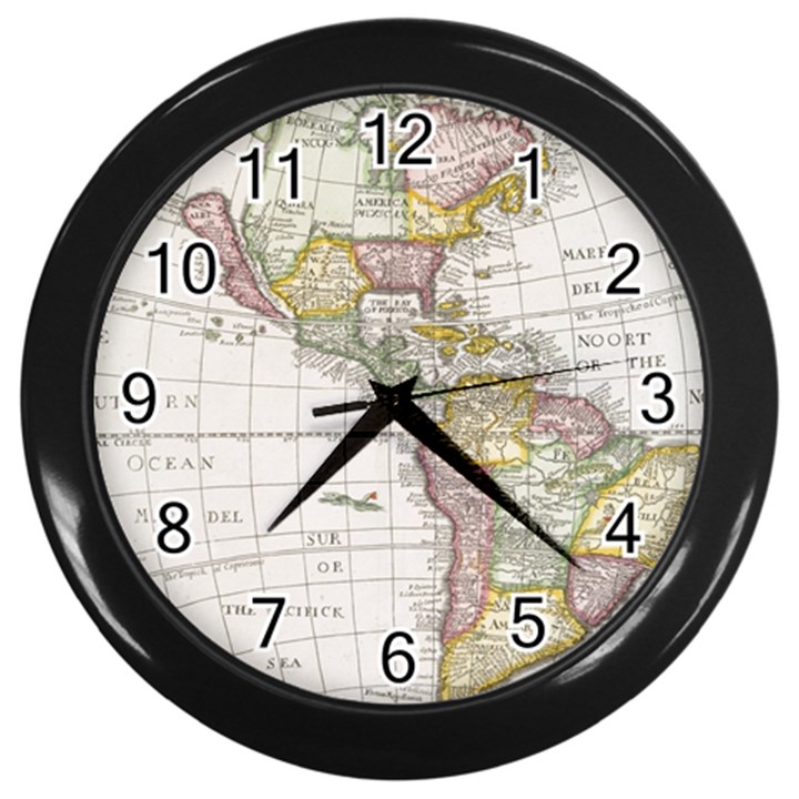 Vintage Map Of The Americas Wall Clock (Black)