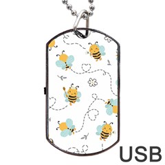 Bee Art Pattern Design Wallpaper Background Print Dog Tag Usb Flash (two Sides) by uniart180623