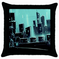 Buildings City Urban Destruction Background Throw Pillow Case (black) by uniart180623