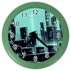 Buildings City Urban Destruction Background Color Wall Clock by uniart180623