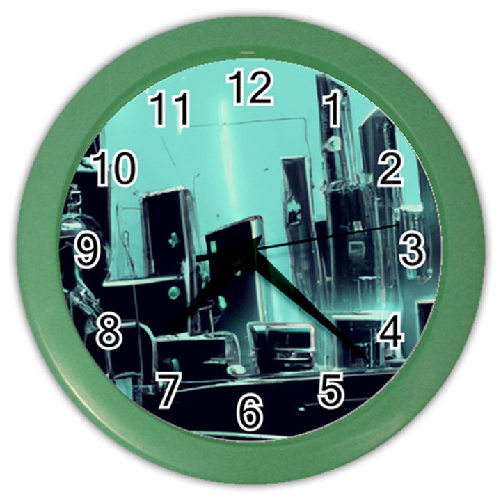 Buildings City Urban Destruction Background Color Wall Clock