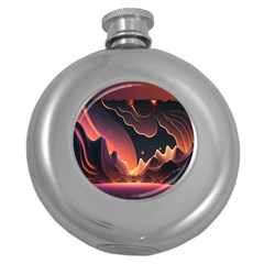 Fire Flame Burn Hot Heat Light Burning Orange Round Hip Flask (5 Oz) by uniart180623