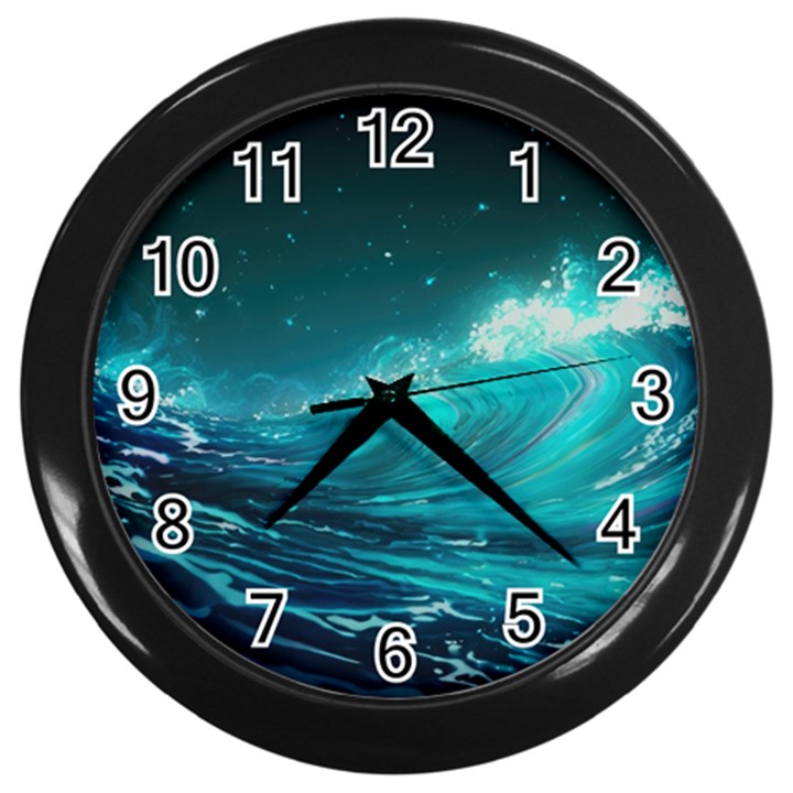 Tsunami Waves Ocean Sea Nautical Nature Water Wall Clock (Black)