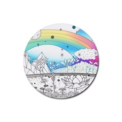 Rainbow Fun Cute Minimal Doodle Drawing Arts Rubber Round Coaster (4 Pack) by uniart180623