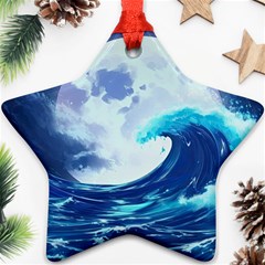 Waves Ocean Sea Tsunami Nautical Blue Star Ornament (two Sides) by uniart180623