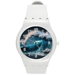 Tsunami Waves Ocean Sea Water Rough Seas Round Plastic Sport Watch (M) Front