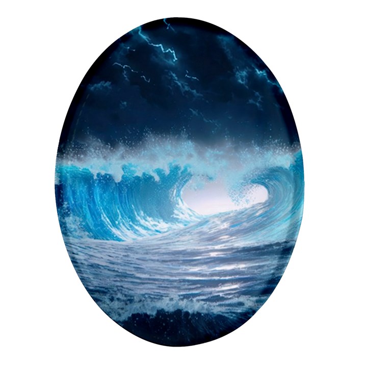 Thunderstorm Storm Tsunami Waves Ocean Sea Oval Glass Fridge Magnet (4 pack)