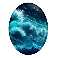 Thunderstorm Tsunami Tidal Wave Ocean Waves Sea Oval Glass Fridge Magnet (4 Pack) by uniart180623