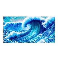 Tsunami Tidal Wave Ocean Waves Sea Nature Water Blue Painting Satin Wrap 35  X 70  by uniart180623