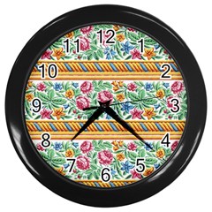 Flower Fabric Fabric Design Fabric Pattern Art Wall Clock (black) by uniart180623