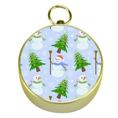 New Year Christmas Snowman Pattern, Gold Compasses by uniart180623