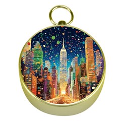 New York Confetti City Usa Gold Compasses by uniart180623