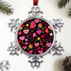 Multicolored Love Hearts Kiss Romantic Pattern Metal Large Snowflake Ornament by uniart180623