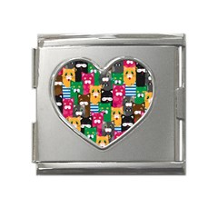 Cat Funny Colorful Pattern Mega Link Heart Italian Charm (18mm) by uniart180623