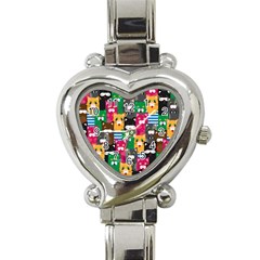 Cat Funny Colorful Pattern Heart Italian Charm Watch by uniart180623