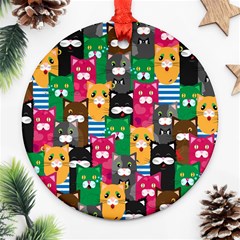 Cat Funny Colorful Pattern Round Ornament (two Sides) by uniart180623