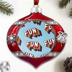 Fun Word Inscription Rainbow Pattern Metal Snowflake And Bell Red Ornament by uniart180623