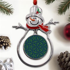 Green Patterns Lines Circles Texture Colorful Metal Snowman Ornament by uniart180623