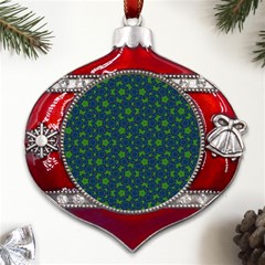 Green Patterns Lines Circles Texture Colorful Metal Snowflake And Bell Red Ornament by uniart180623